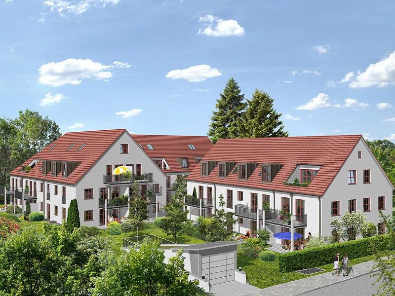 Immobilie Obermenzing Betzenweg - Illustration Häuser 1 und 4, Gartenansicht 1