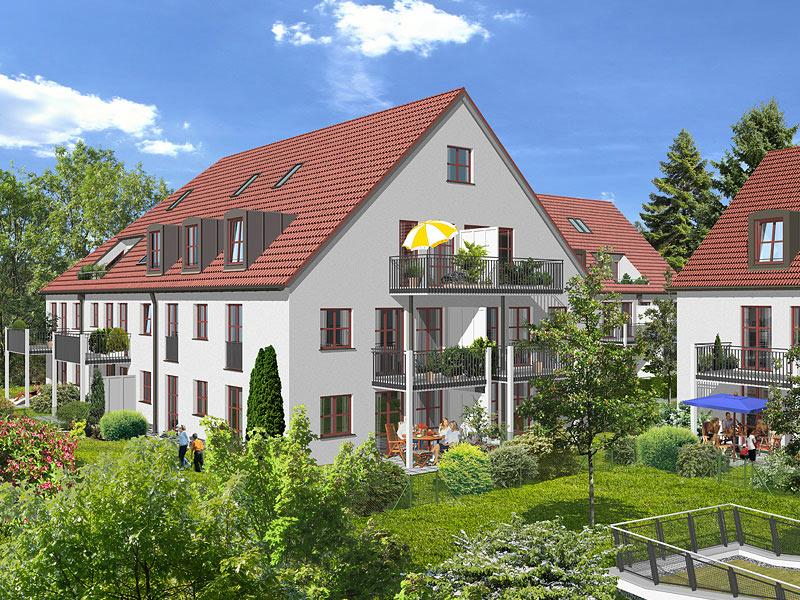 Immobilie Obermenzing Betzenweg - Illustration Häuser 1 und 4, Gartenansicht 2