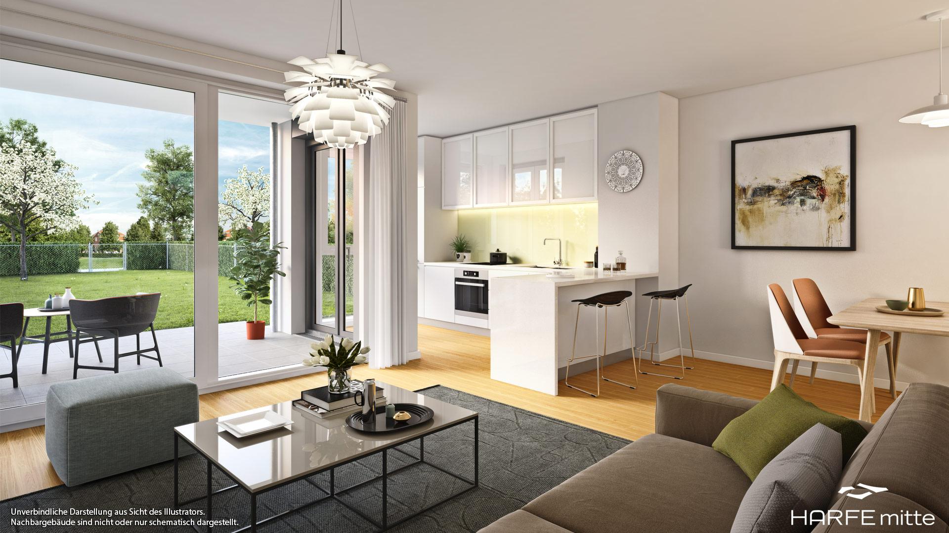 Immobilie HARFE mitte - Beispielillustration Wohnzimmer 1