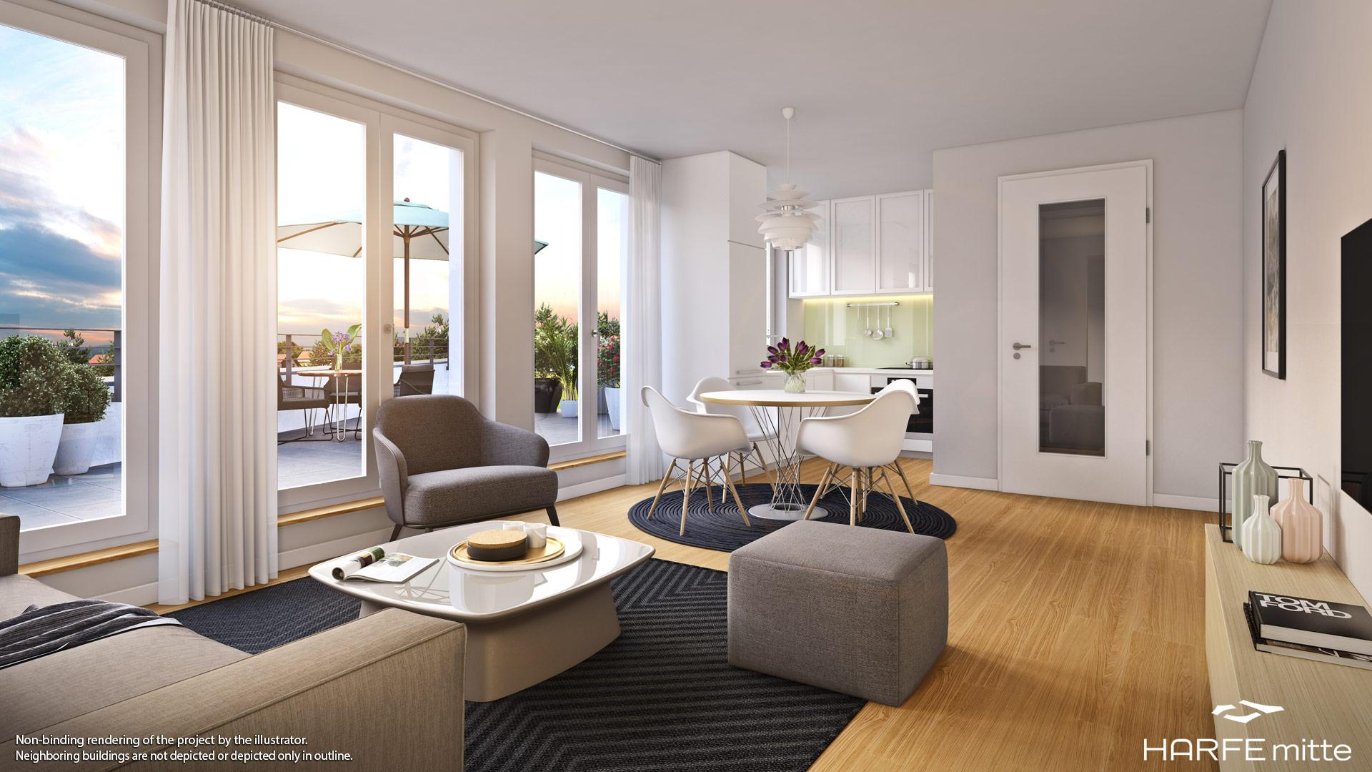 Property HARFE mitte - example illustration living room 2