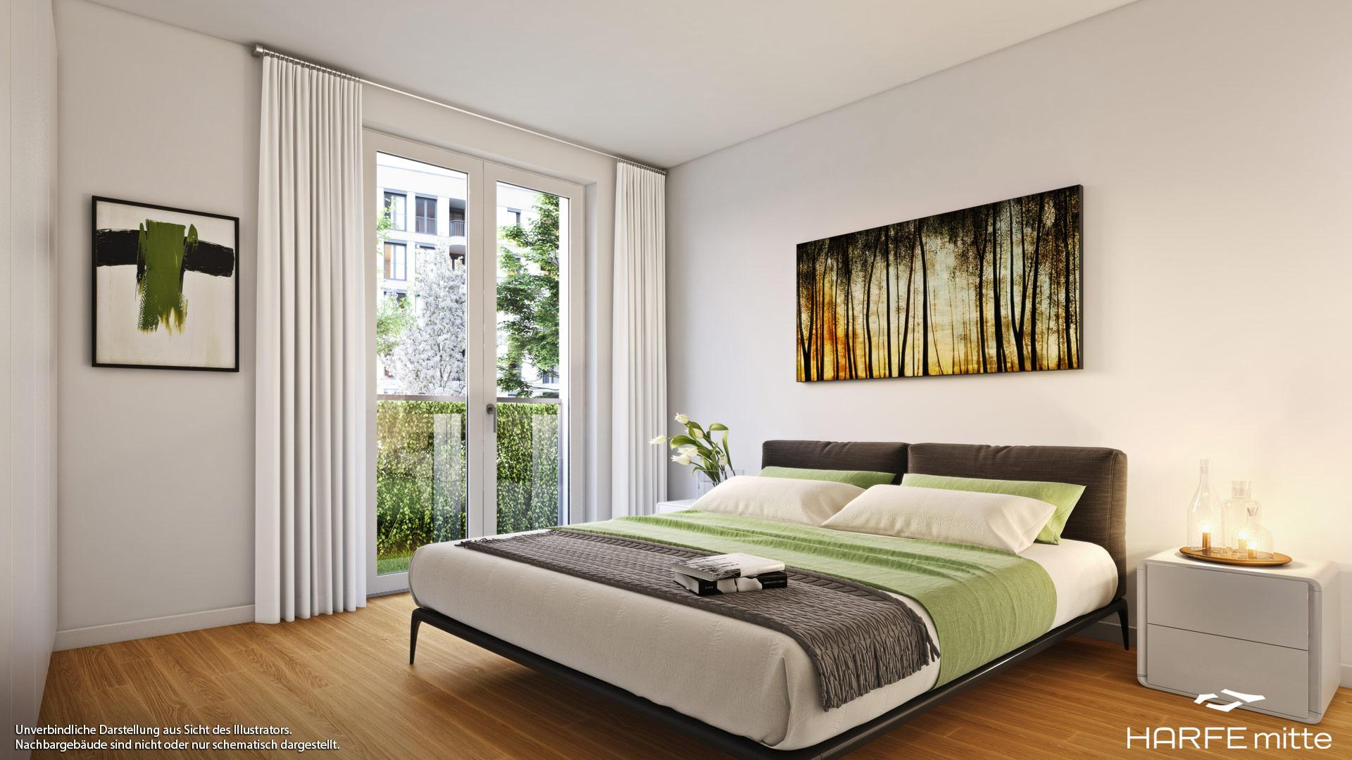 Immobilie HARFE mitte - Beispielillustration Schlafzimmer