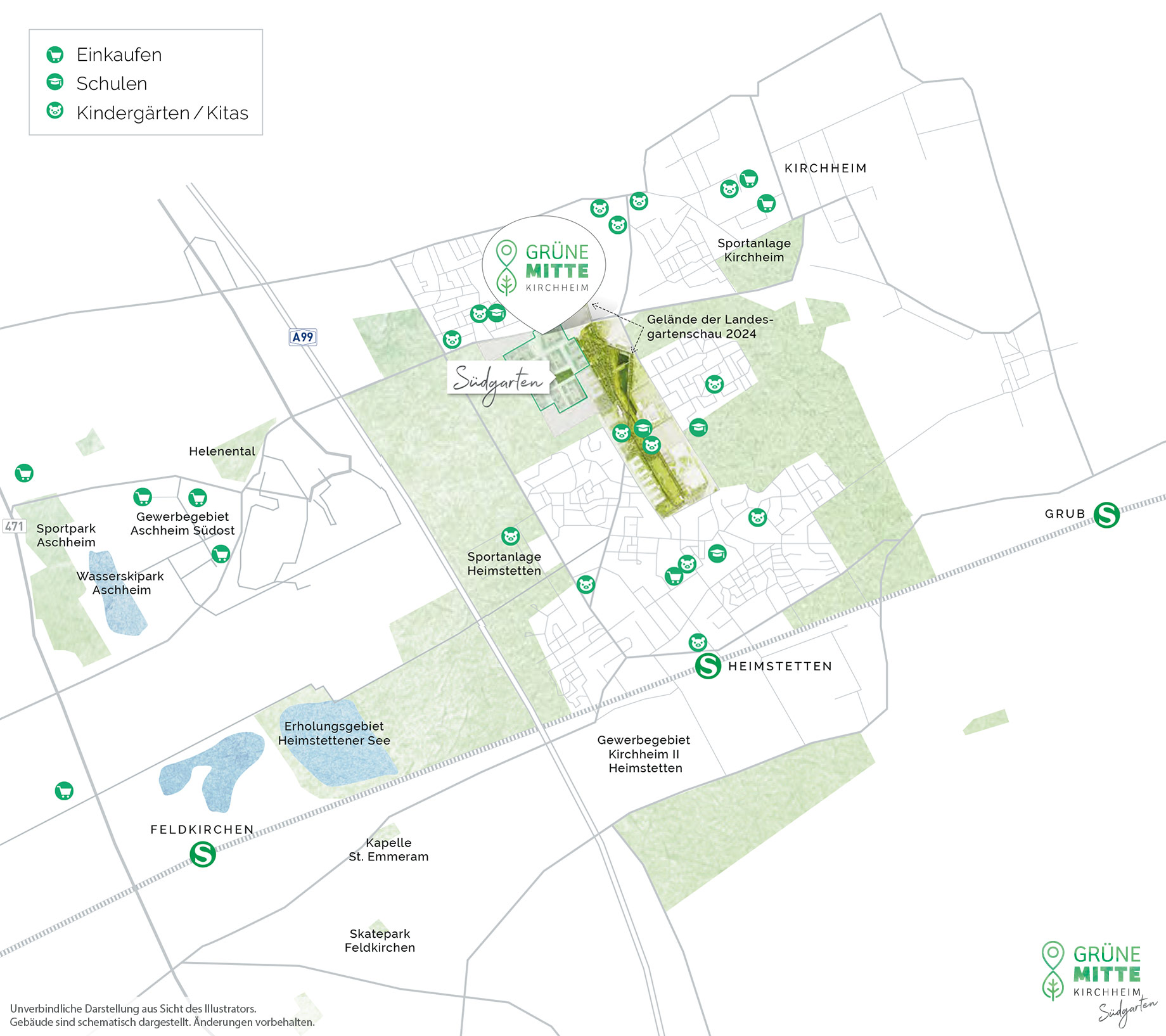 Immobilie Grüne Mitte Kirchheim - Suedgarten - Stadtplanausschnitt