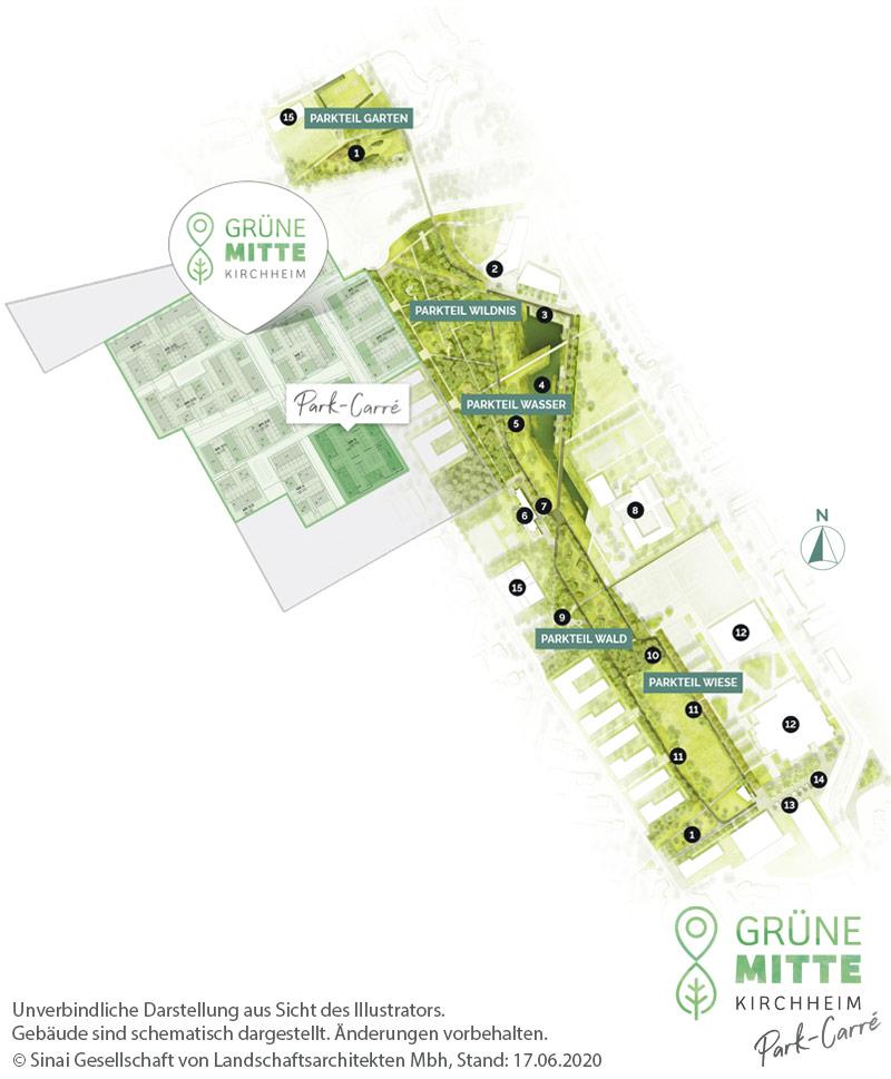 Eigentumswohnungen Kirchheim bei München: Grüne Mitte Kirchheim - Park-Carré - Gesamtlageplan