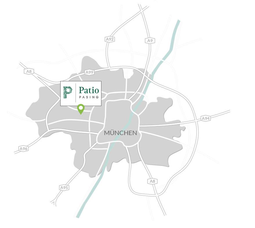 Immobilie Patio Pasing - Karte mit Logo und Pin
