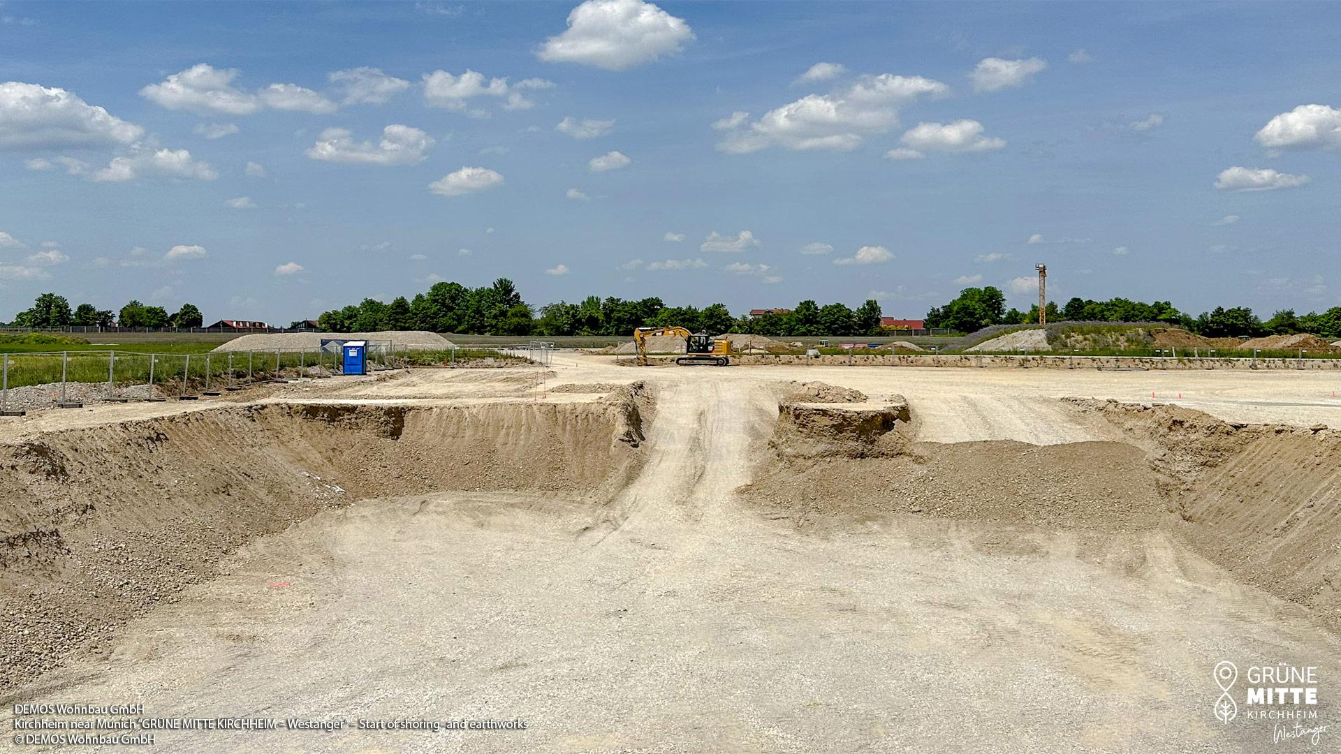 'GRÜNE MITTE KIRCHHEIM - Westanger' in Kirchheim near Munich: Start of shoring and earthworks