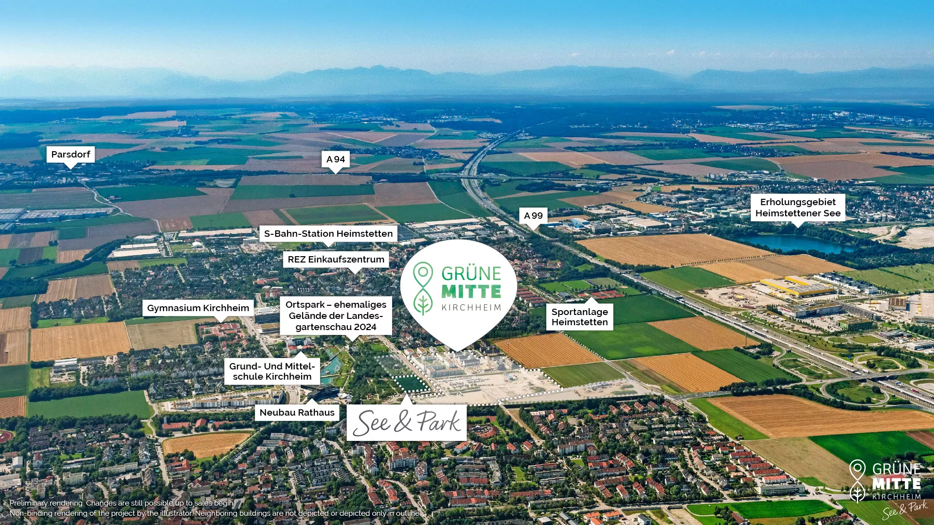Property Kirchheim: Grüne Mitte Kirchheim - See and park - Air view - Preannouncement
