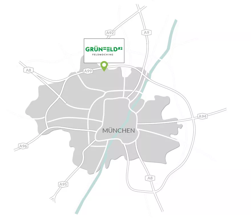 Immobilie München-Feldmoching: Grünfeld2-Feldmoching - Karte mit Projektlogo und Pin