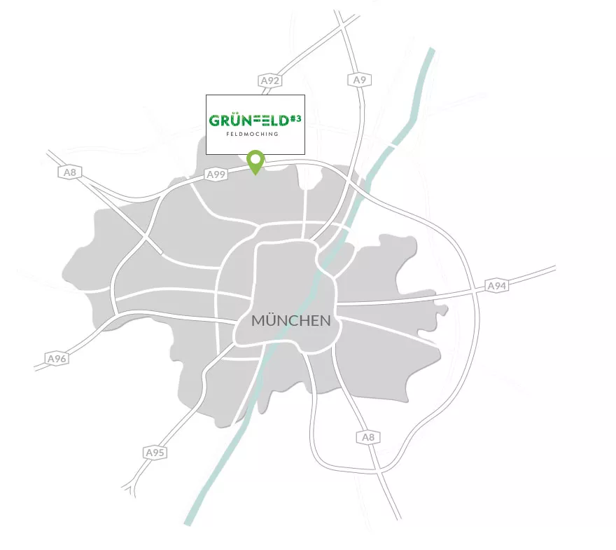 Immobilie München-Feldmoching: Grünfeld3-Feldmoching - Karte mit Projektlogo und Pin