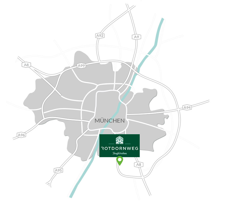 Immobilie Taufkirchen: Rotdornweg-Taufkirchen - Karte mit Projektlogo und Pin Immobilie Taufkirchen: Rotdornweg-Taufkirchen - Karte mit Projektlogo und Pin