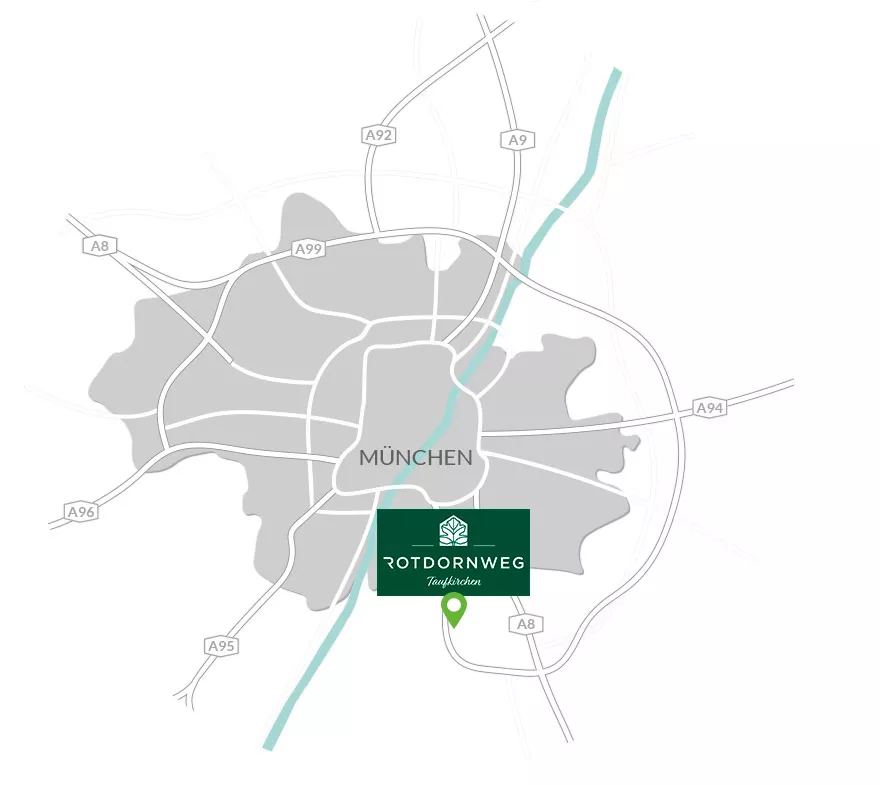 Immobilie Taufkirchen: Rotdornweg-Taufkirchen - Karte mit Projektlogo und Pin