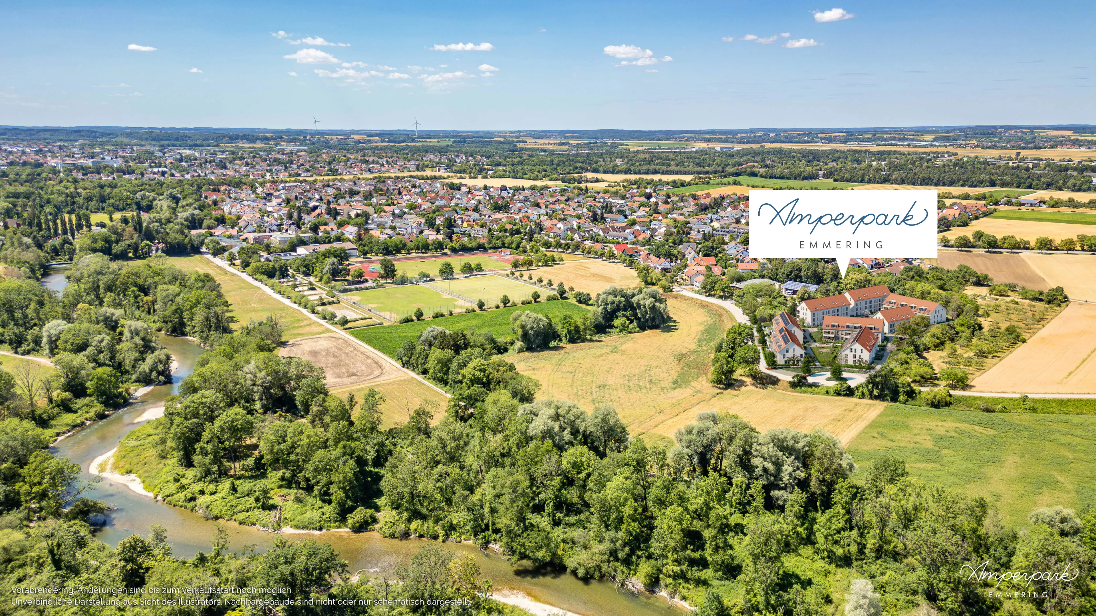 Immobilie Emmering: Amperpark Emmering - Luftbild - Vorankündigung