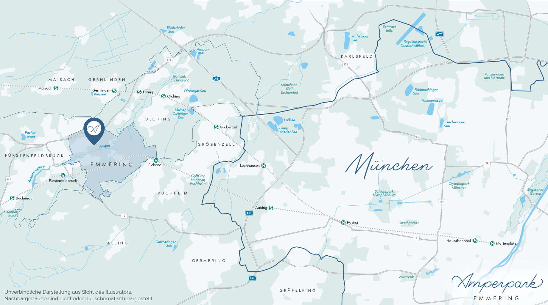 Immobilie Emmering: Amperpark-Emmering - Stadtplanausschnitt 1 Immobilie Emmering: Amperpark-Emmering - Stadtplanausschnitt 1