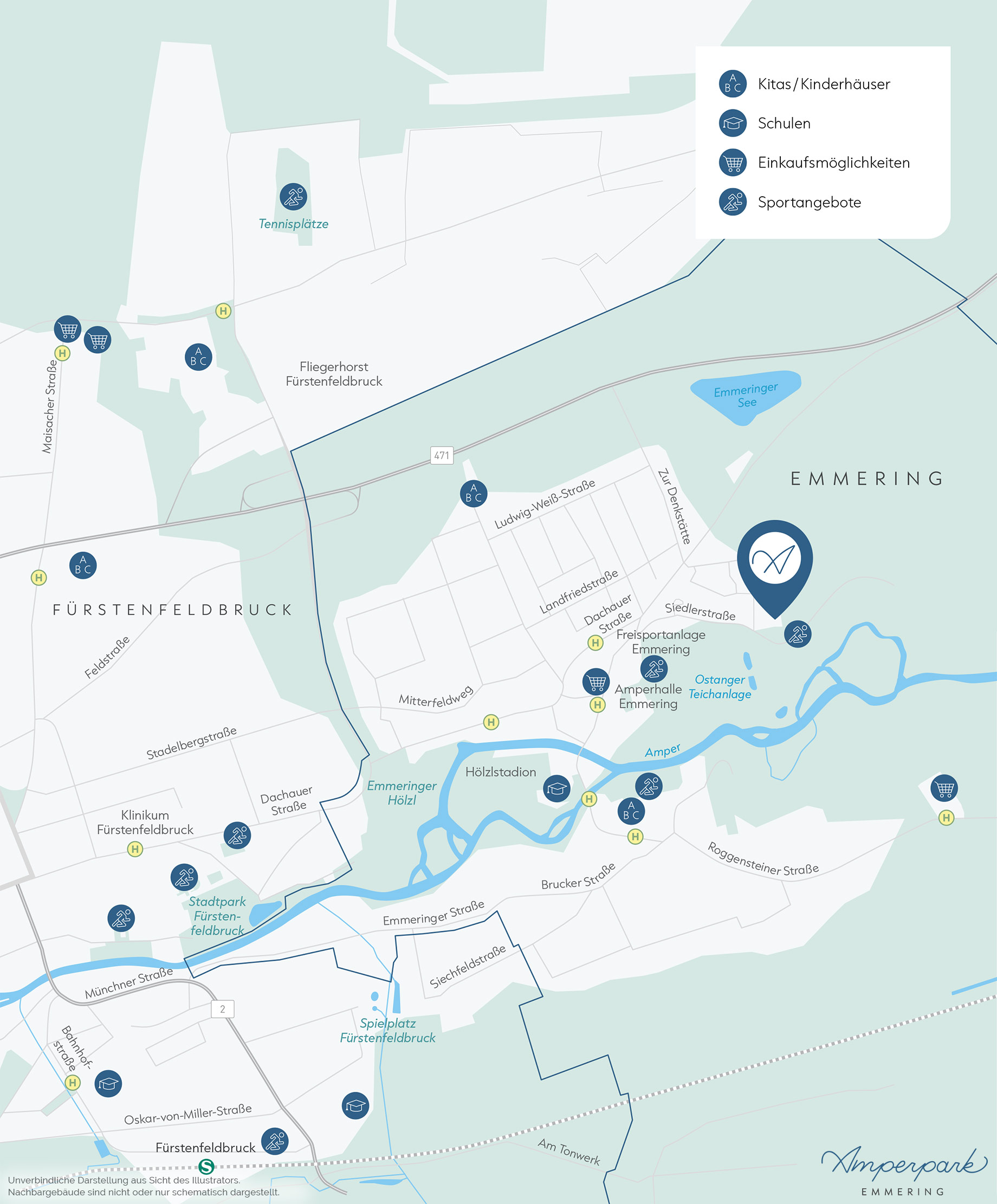Immobilie Emmering: Amperpark-Emmering - Stadtplanausschnitt 2 Immobilie Emmering: Amperpark-Emmering - Stadtplanausschnitt 2