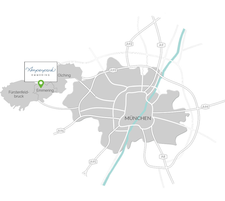 Immobilie Emmering: Amperpark-Emmering - Karte mit Projektlogo und Pin Immobilie Emmering: Amperpark-Emmering - Karte mit Projektlogo und Pin