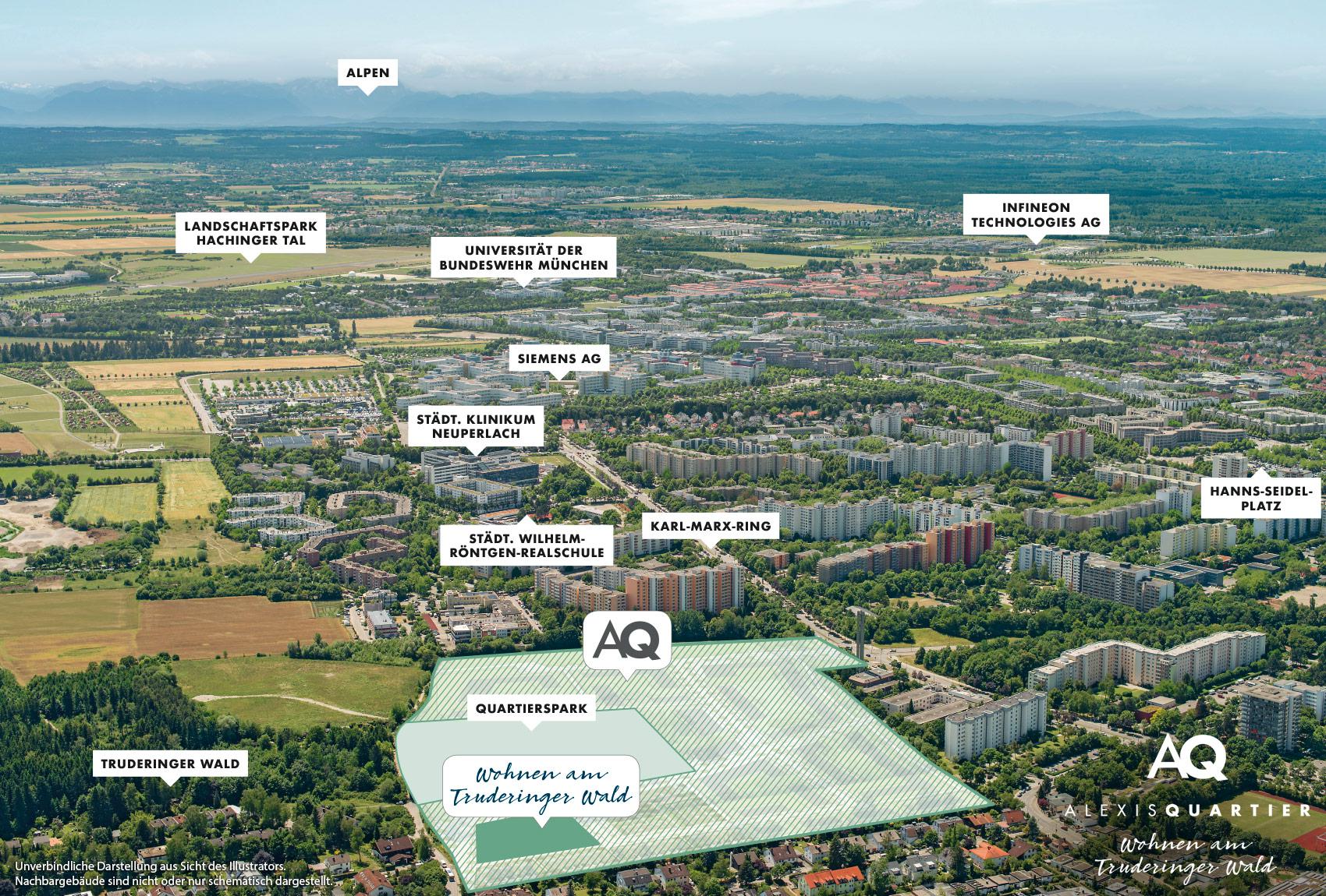 Immobilie Alexisquartier - Wohnen am Truderinger Wald - Gewerbe - Luftbild