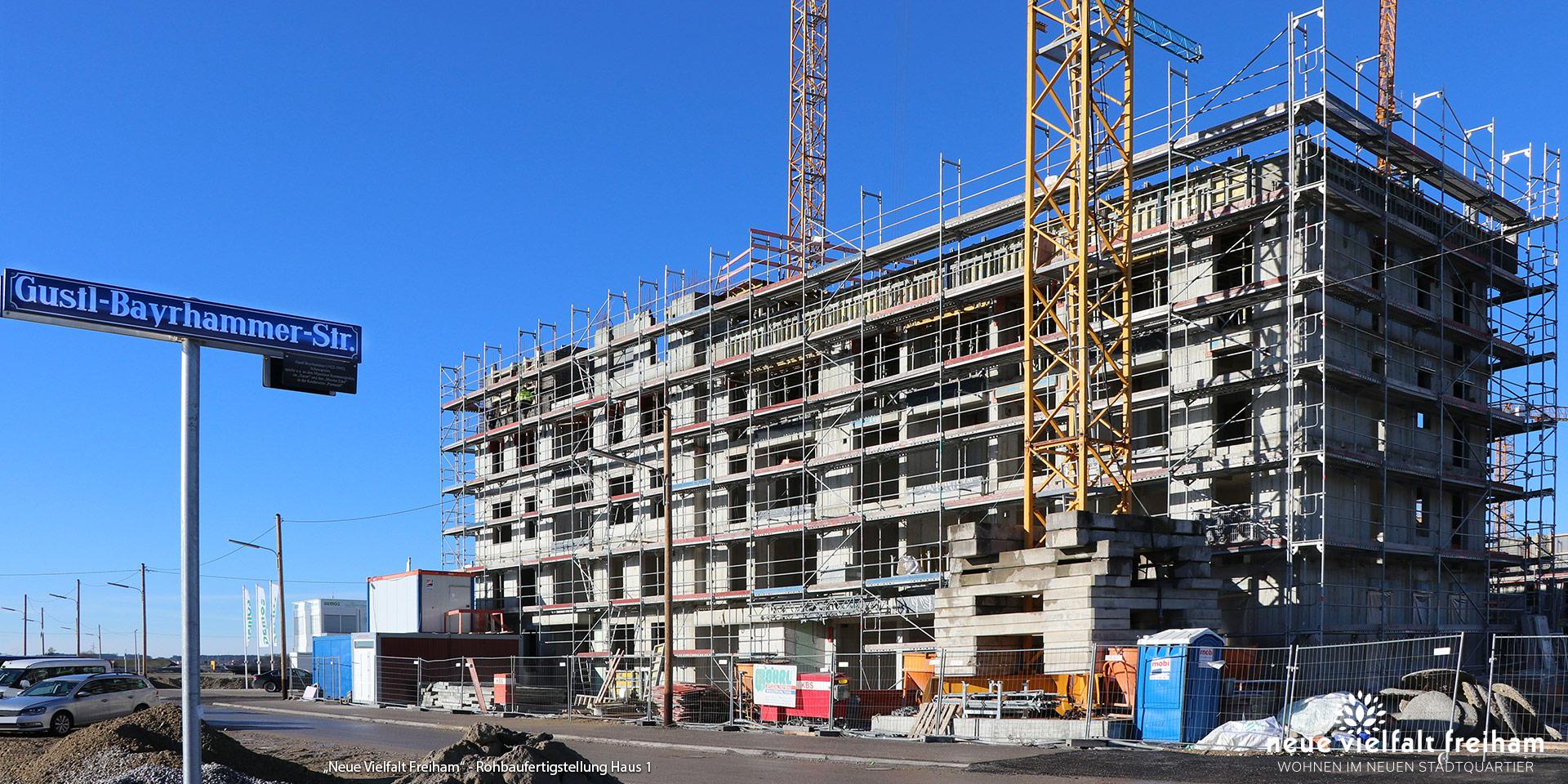 „Neue Vielfalt Freiham“ in München-Freiham: Rohbaufertigstellung Haus 1